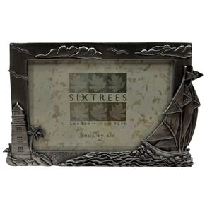 Sixtrees Nautical Pewter Tone 4x6 Picture Frame Lighthouse Sailboat Coastal
